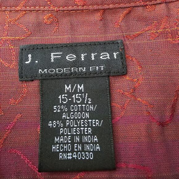 Men's J. Ferrar Button Up Striped Red & Orange with Subtle Floral Print Shirt M - Picture 7 of 8
